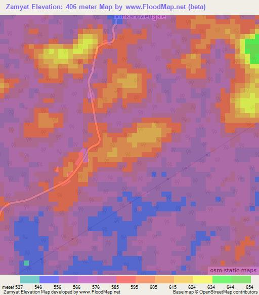 Zamyat,Cameroon Elevation Map