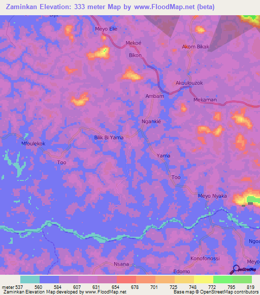 Zaminkan,Cameroon Elevation Map