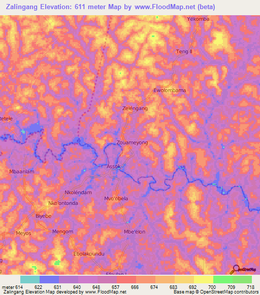 Zalingang,Cameroon Elevation Map