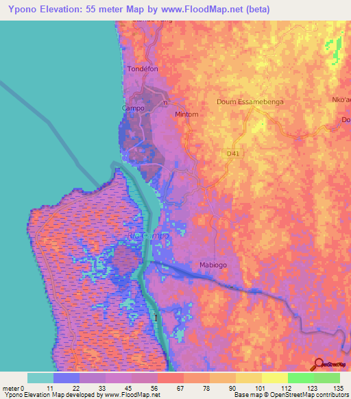 Ypono,Cameroon Elevation Map