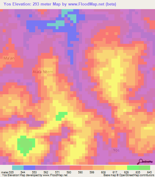 Yos,Cameroon Elevation Map