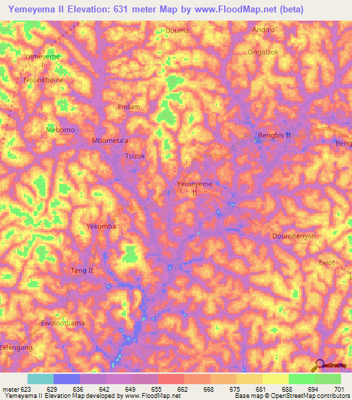 Yemeyema II,Cameroon Elevation Map