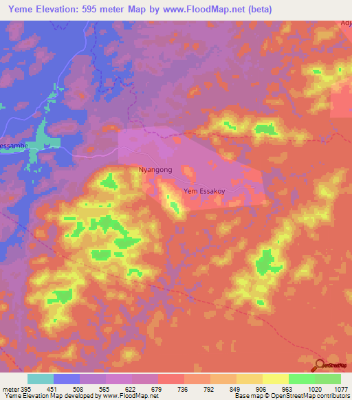 Yeme,Cameroon Elevation Map