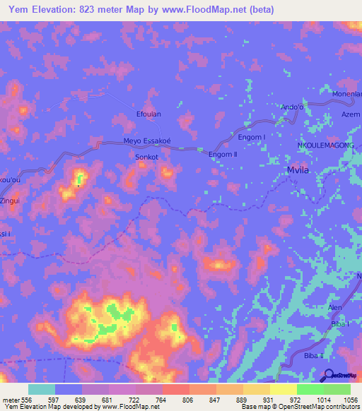 Yem,Cameroon Elevation Map