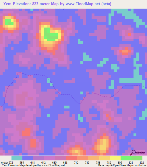 Yem,Cameroon Elevation Map