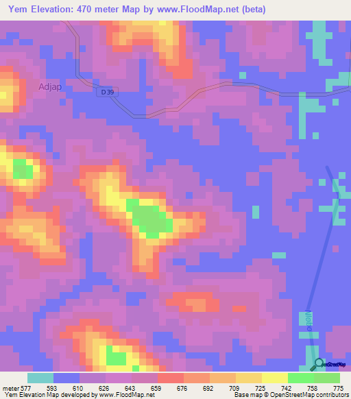 Yem,Cameroon Elevation Map