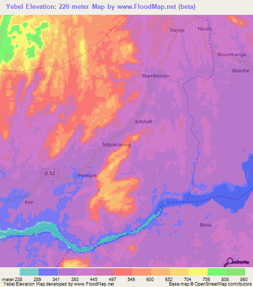 Yebel,Cameroon Elevation Map