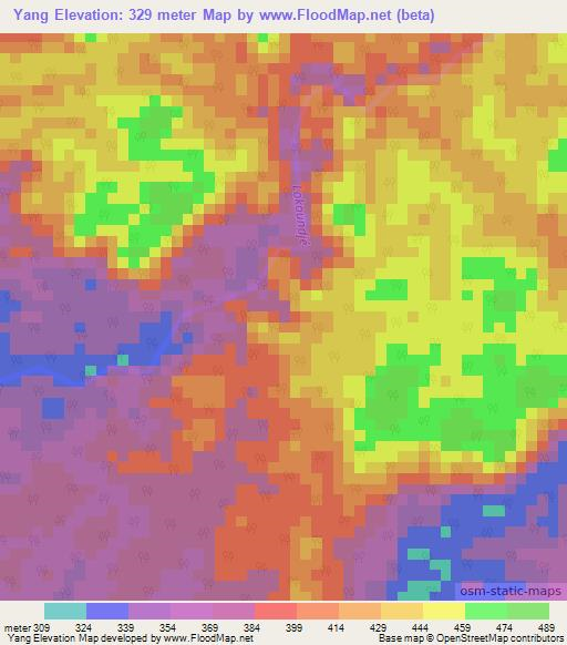 Yang,Cameroon Elevation Map