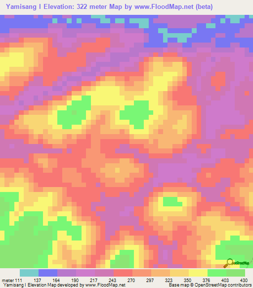 Yamisang I,Cameroon Elevation Map