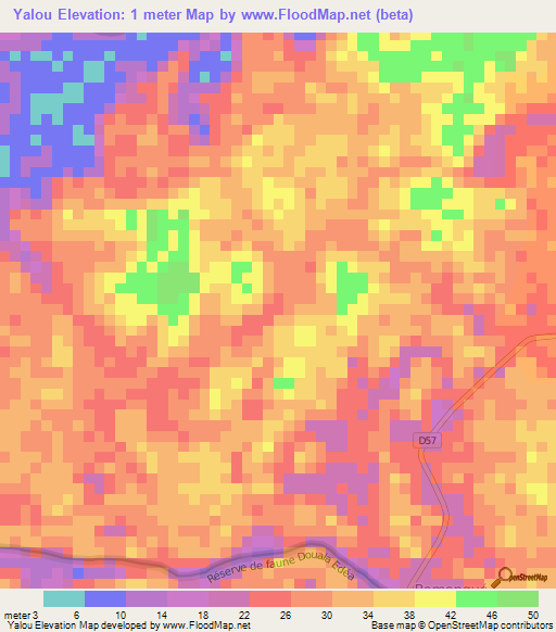 Yalou,Cameroon Elevation Map