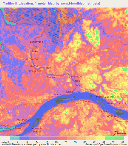 Yadibo II,Cameroon Elevation Map