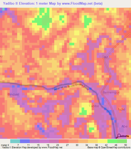 Yadibo II,Cameroon Elevation Map