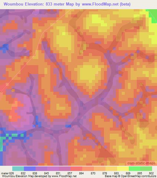 Woumbou,Cameroon Elevation Map