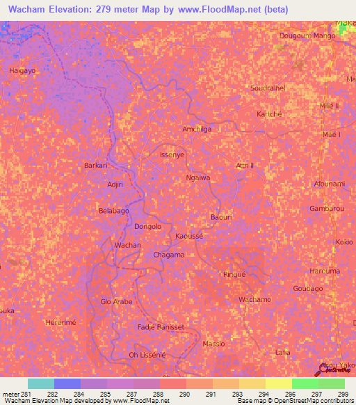 Wacham,Cameroon Elevation Map