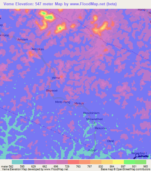 Veme,Cameroon Elevation Map