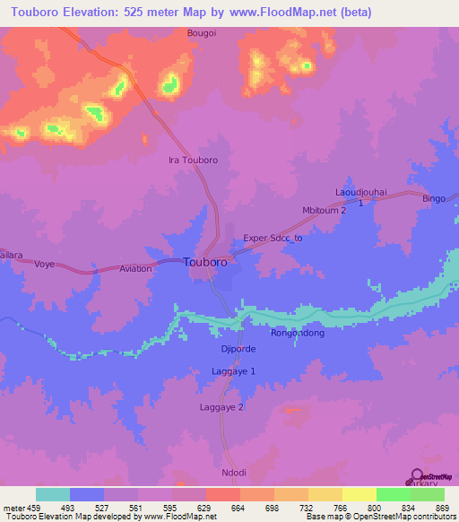 Touboro,Cameroon Elevation Map