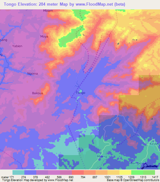 Tongo,Cameroon Elevation Map