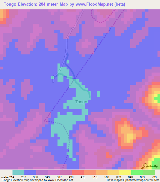 Tongo,Cameroon Elevation Map