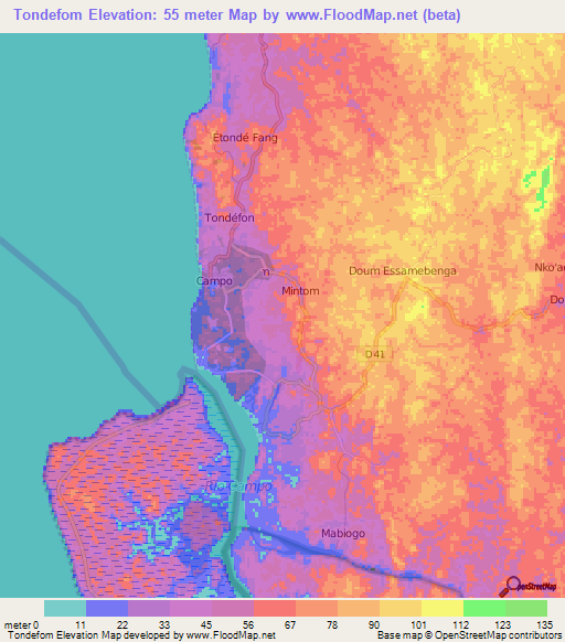 Tondefom,Cameroon Elevation Map