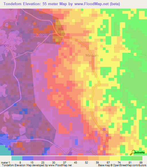 Tondefom,Cameroon Elevation Map