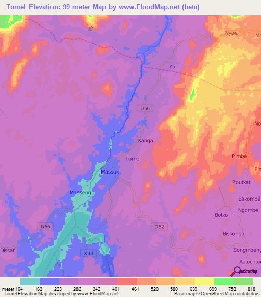 Tomel,Cameroon Elevation Map