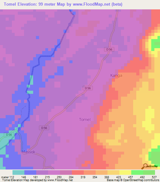 Tomel,Cameroon Elevation Map