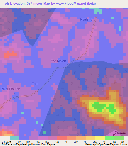 Toh,Cameroon Elevation Map