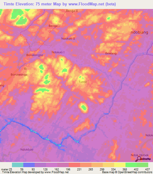 Timte,Cameroon Elevation Map