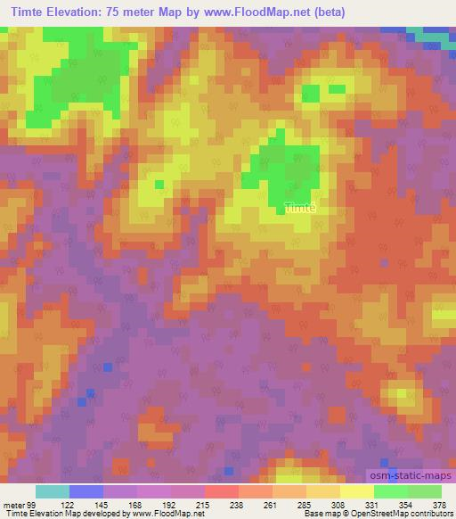 Timte,Cameroon Elevation Map