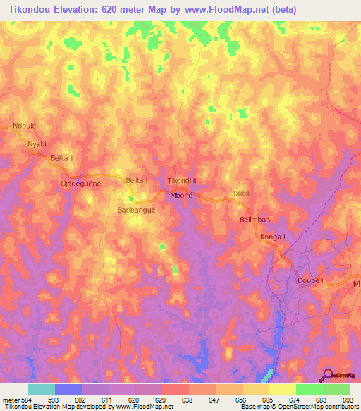 Tikondou,Cameroon Elevation Map