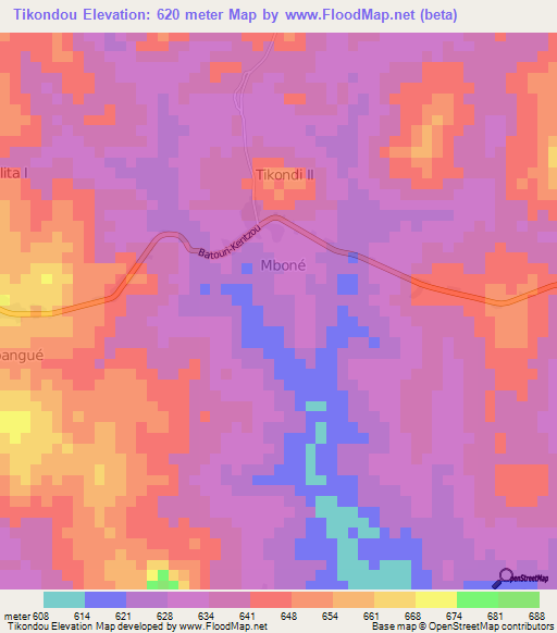 Tikondou,Cameroon Elevation Map