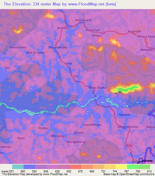 Tho,Cameroon Elevation Map