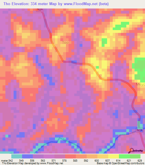 Tho,Cameroon Elevation Map