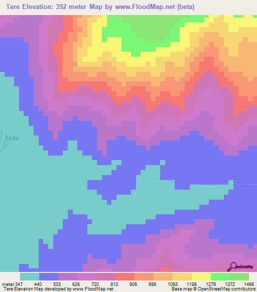 Tere,Cameroon Elevation Map