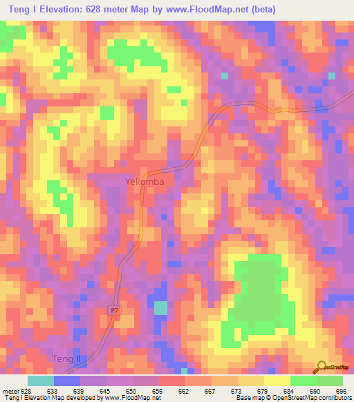 Teng I,Cameroon Elevation Map