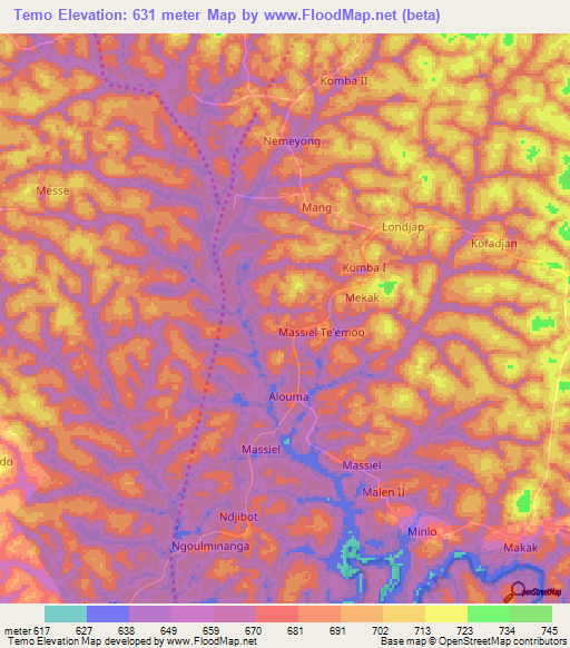 Temo,Cameroon Elevation Map