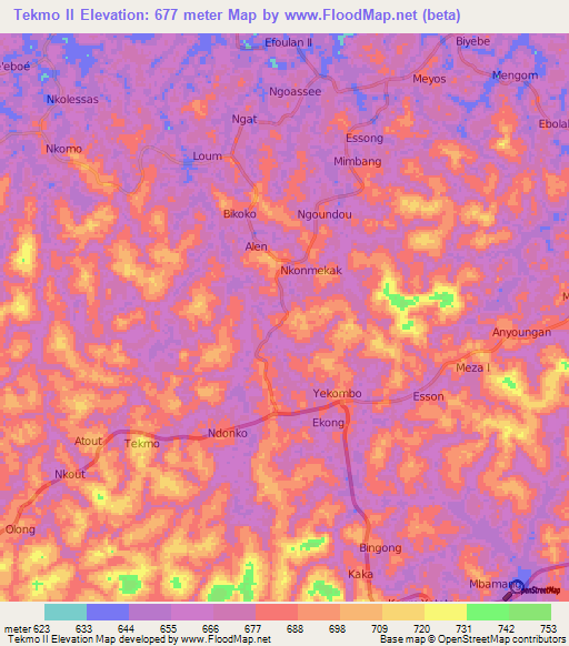 Tekmo II,Cameroon Elevation Map