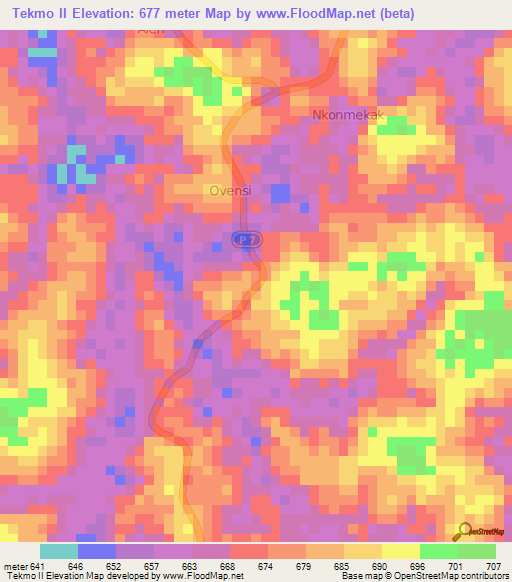 Tekmo II,Cameroon Elevation Map