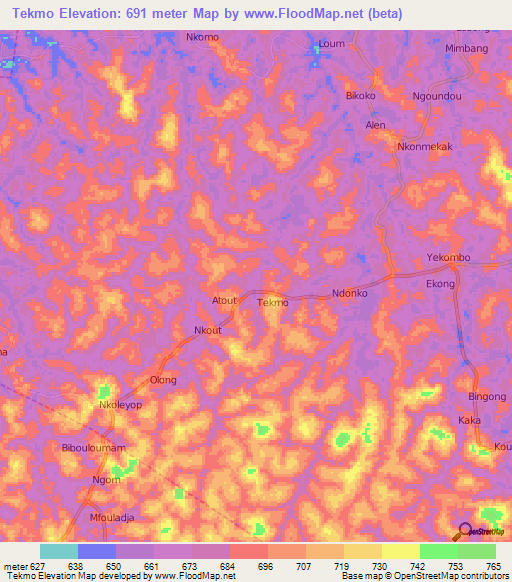 Tekmo,Cameroon Elevation Map