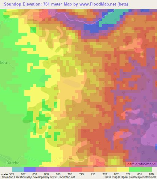 Soundop,Cameroon Elevation Map