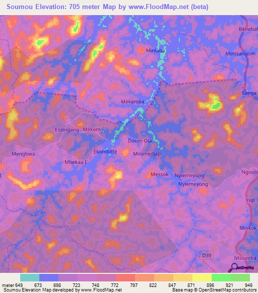 Soumou,Cameroon Elevation Map