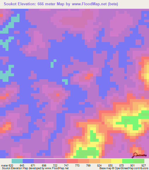 Soukot,Cameroon Elevation Map