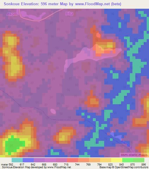 Sonkoue,Cameroon Elevation Map