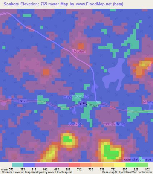 Sonkote,Cameroon Elevation Map