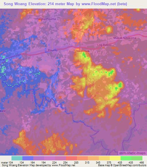 Song Woang,Cameroon Elevation Map