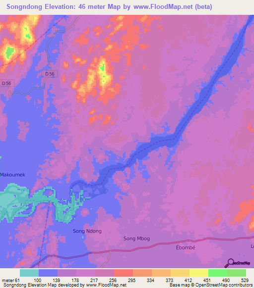 Songndong,Cameroon Elevation Map