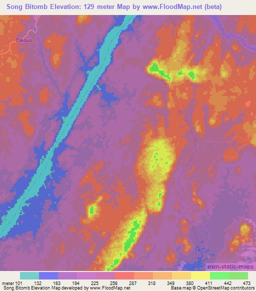 Song Bitomb,Cameroon Elevation Map