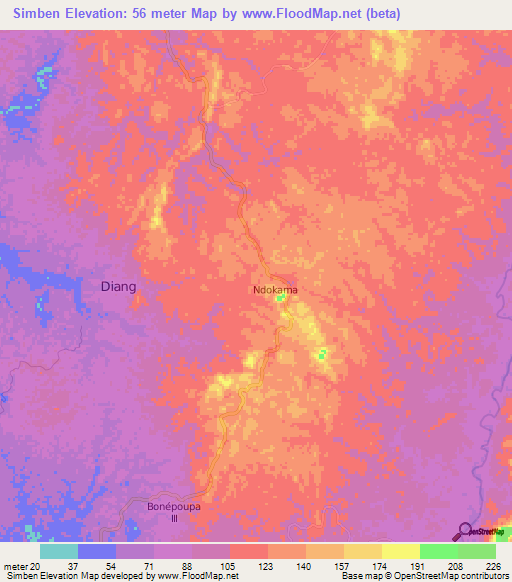 Simben,Cameroon Elevation Map