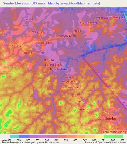 Sembe,Cameroon Elevation Map