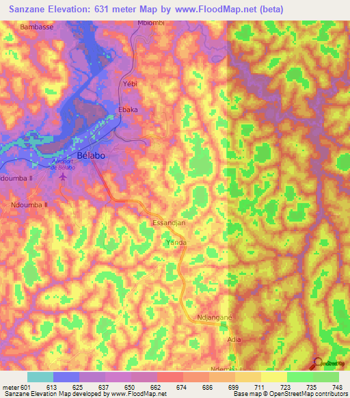 Sanzane,Cameroon Elevation Map